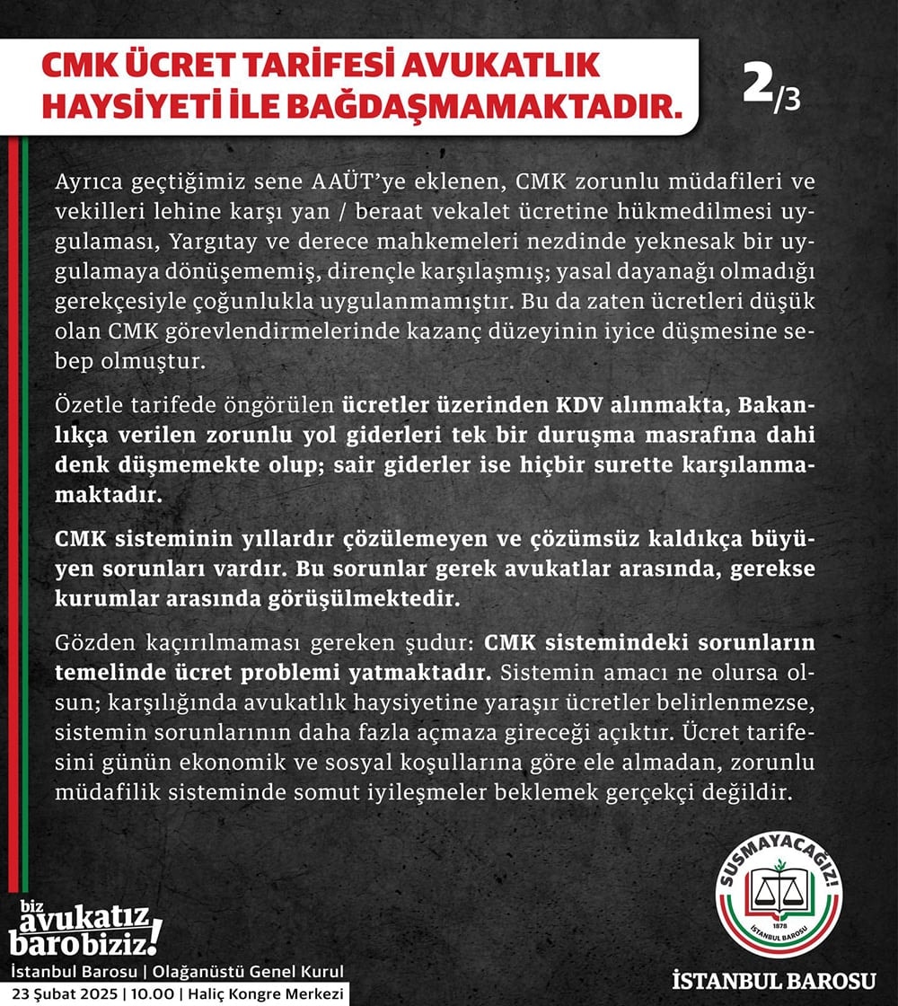 CMK Ücret Tarifesi Avukatlık Haysiyeti ile Bağdaşmamaktadır - 2