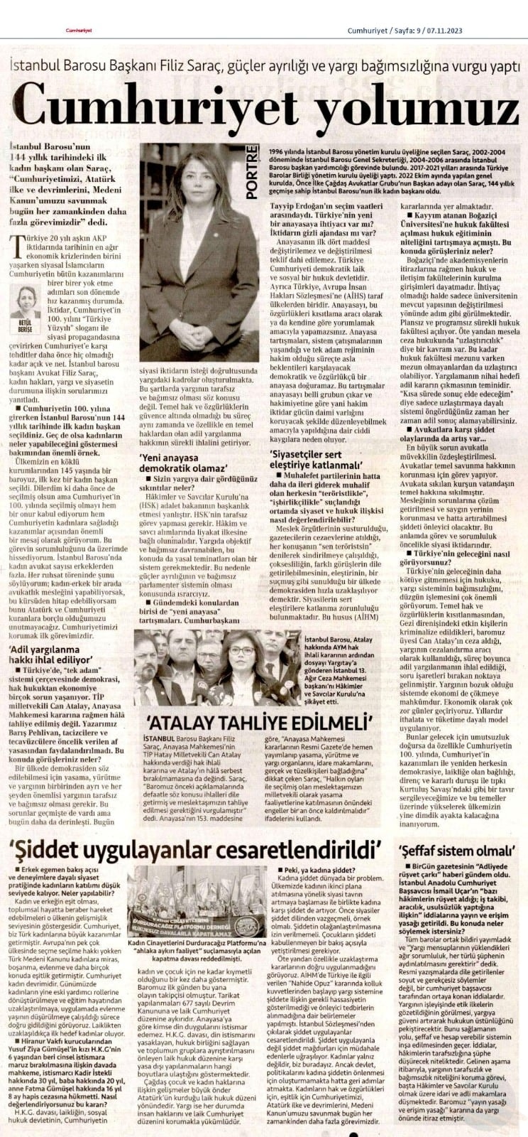 Baro Başkanımız Av. Filiz Saraç'tan Cumhuriyet'e Özel Röportaj - 2