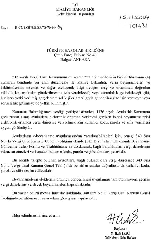 E-Beyannameye İlişkin Genelge Bakanlık Tarafından Yayınlanarak Vergi Dairelerine Gönderildi - 2