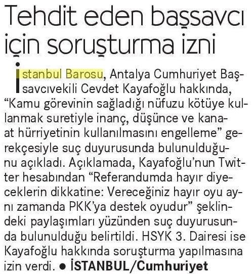 Referandumda HAYIR Diyenleri PKK Destekçisi İlan Eden Başsavcı Vekiline Suç Duyurusu - 1