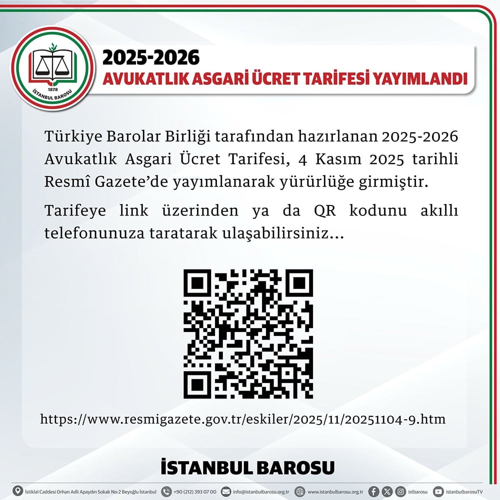 2025-2026 Avukatlık Asgari Ücret Tarifesi Yayımlandı