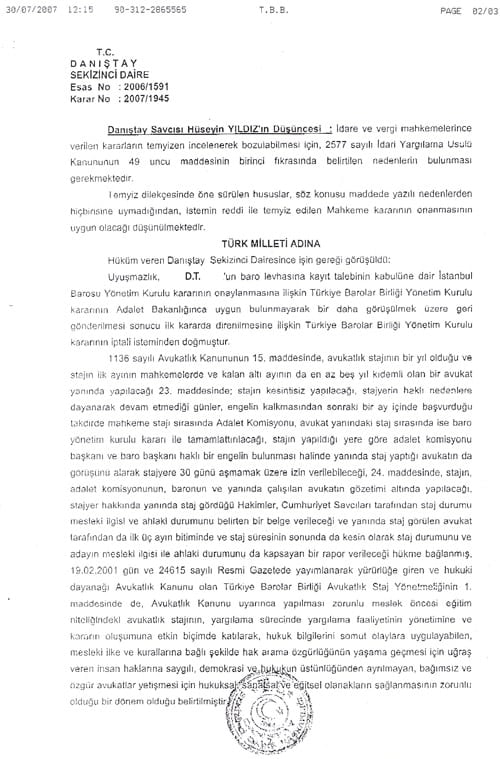 Stajyer Avukatların Yurt Dışındaki Avukatlar Yanında Geçirdikleri Süre De Staj Süresinden Sayılabilecek  - 3