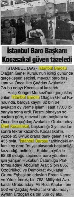 Ümit Kocasakal İstanbul Barosu Başkanlığına Yeniden Seçildi 

 - 422