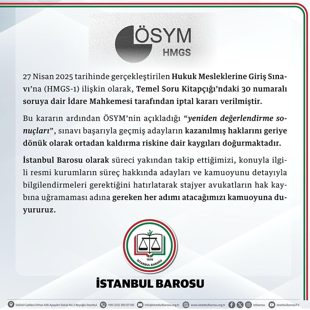 Hukuk Mesleklerine Giriş Sınavı Hakkında Duyuru