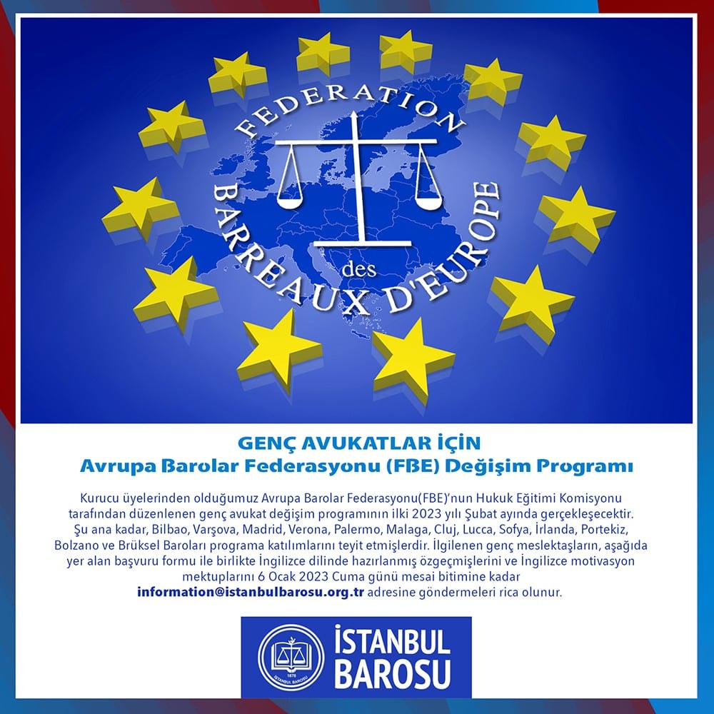 Avrupa Barolar Federasyonu (FBE) Genç Avukatlar İçin Değişim Programı Düzenliyor