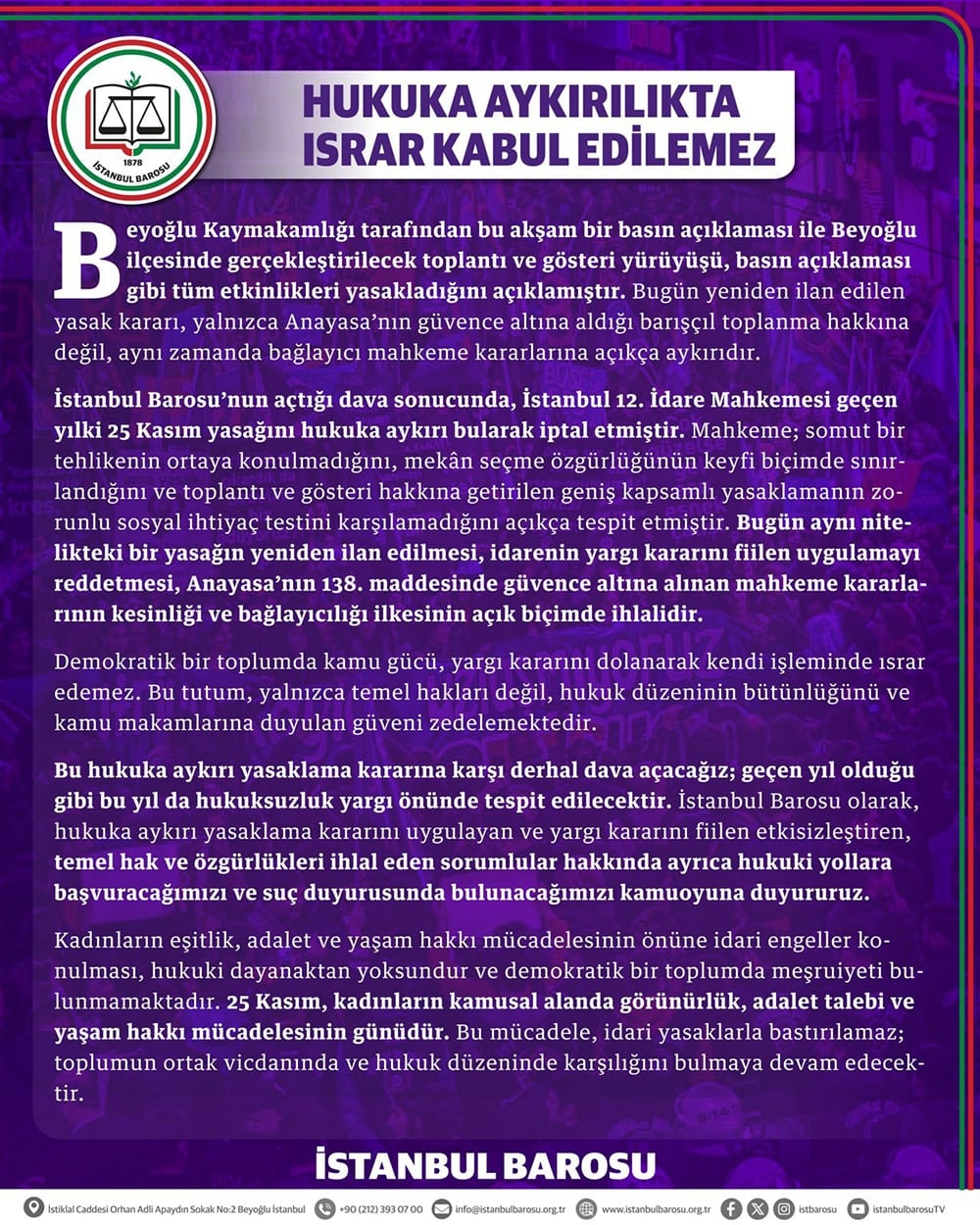 Hukuka Aykırılıkta Israr Kabul Edilemez