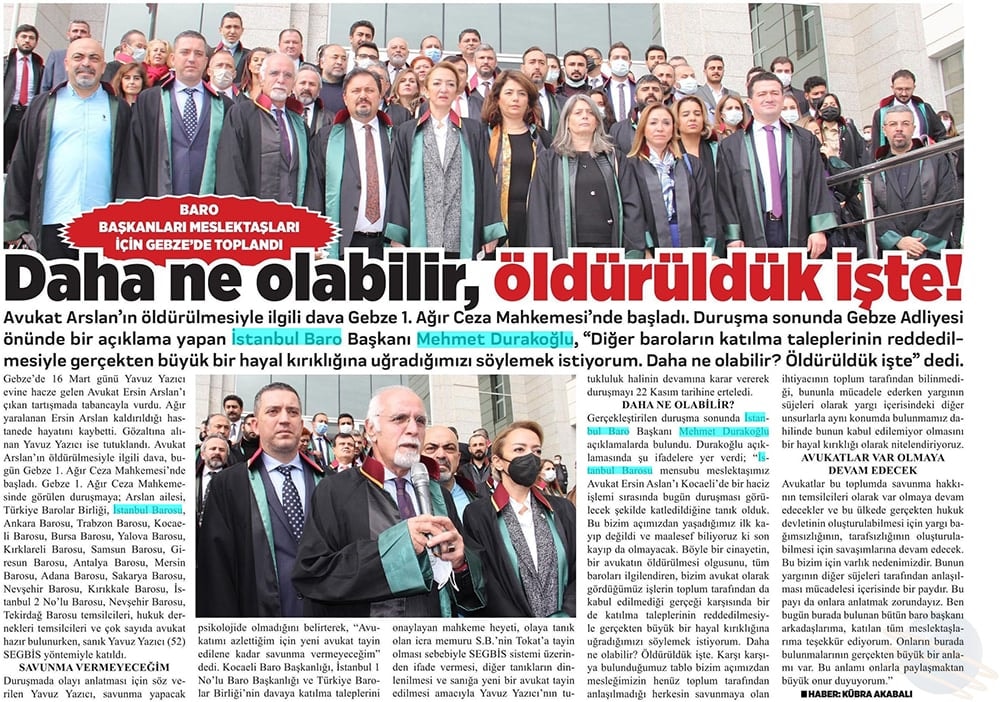 Gebze’de Haciz Sırasında Öldürülen Av. Ersin Aslan Davası Başladı