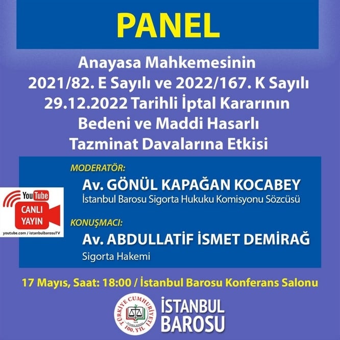 Anayasa Mahkemesinin 2021/82E.Sayılı ve 2022/167K.Sayılı 29.12.2022 Tarihli İptal Kararının Bedeni ve Maddi Hasarlı Tazminat Davalarına Etkisi Paneli - 6