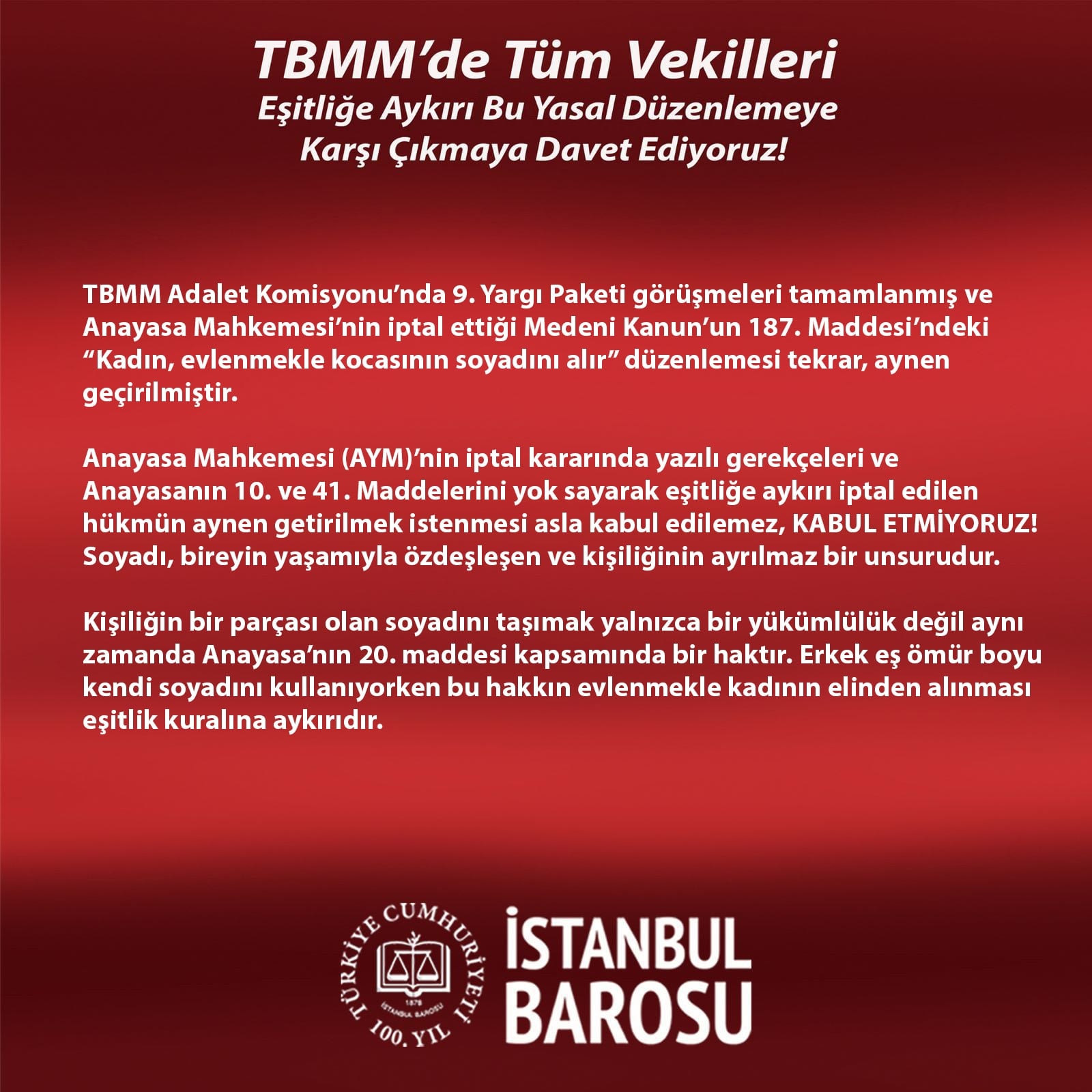 TBMM’de Tüm Vekilleri Eşitliğe Aykırı Bu Yasal Düzenlemeye Karşı Çıkmaya Davet Ediyoruz! - 1