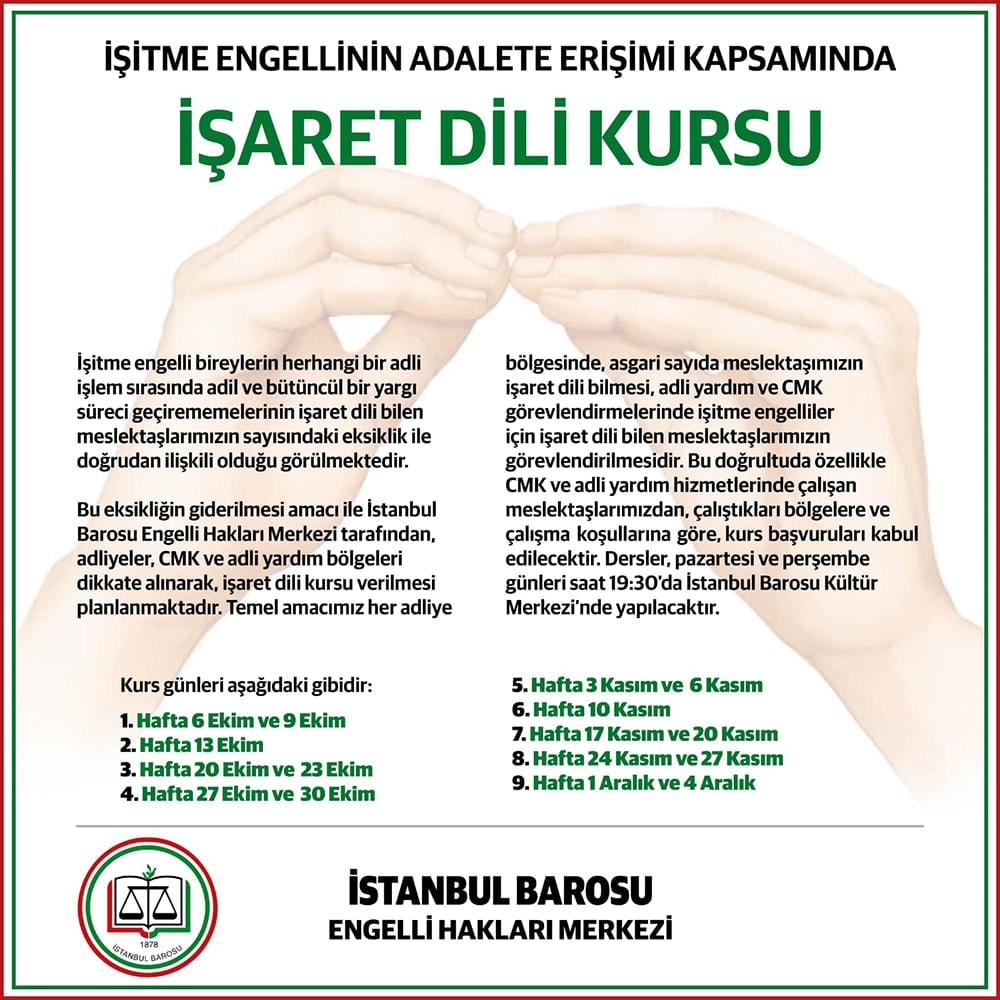 İşitme Engellinin Adalete Erişimi Kapsamında İşaret Dili Kursu