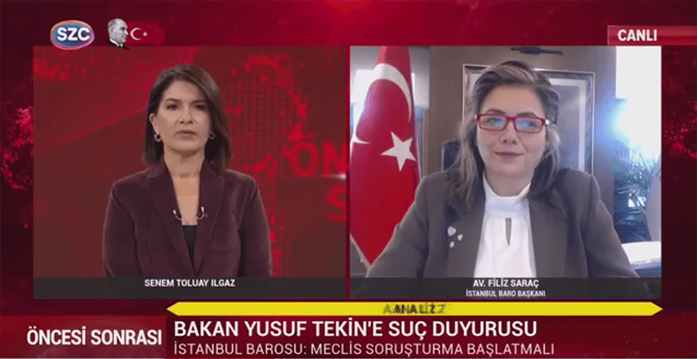 Başkanımız Av. Filiz Saraç, Milli Eğitim Bakanı Yusuf Tekin Hakkındaki Suç Duyurusunu Sözcü Tv’ye Değerlendirdi
