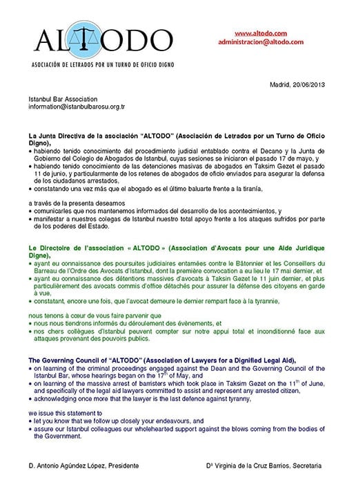 İspanya Adli Yardım Avukatlarından Destek Açıklaması
 - 1