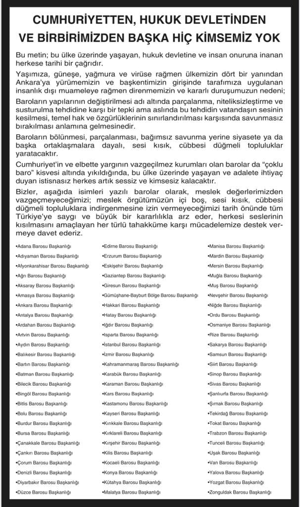 Cumhuriyetten, Hukuk Devletinden ve Birbirimizden Başka Hiç Kimsemiz Yok