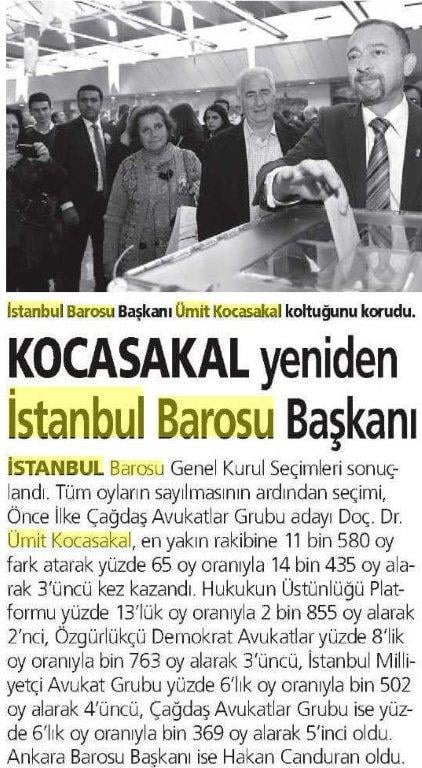 Ümit Kocasakal İstanbul Barosu Başkanlığına Yeniden Seçildi 

 - 415