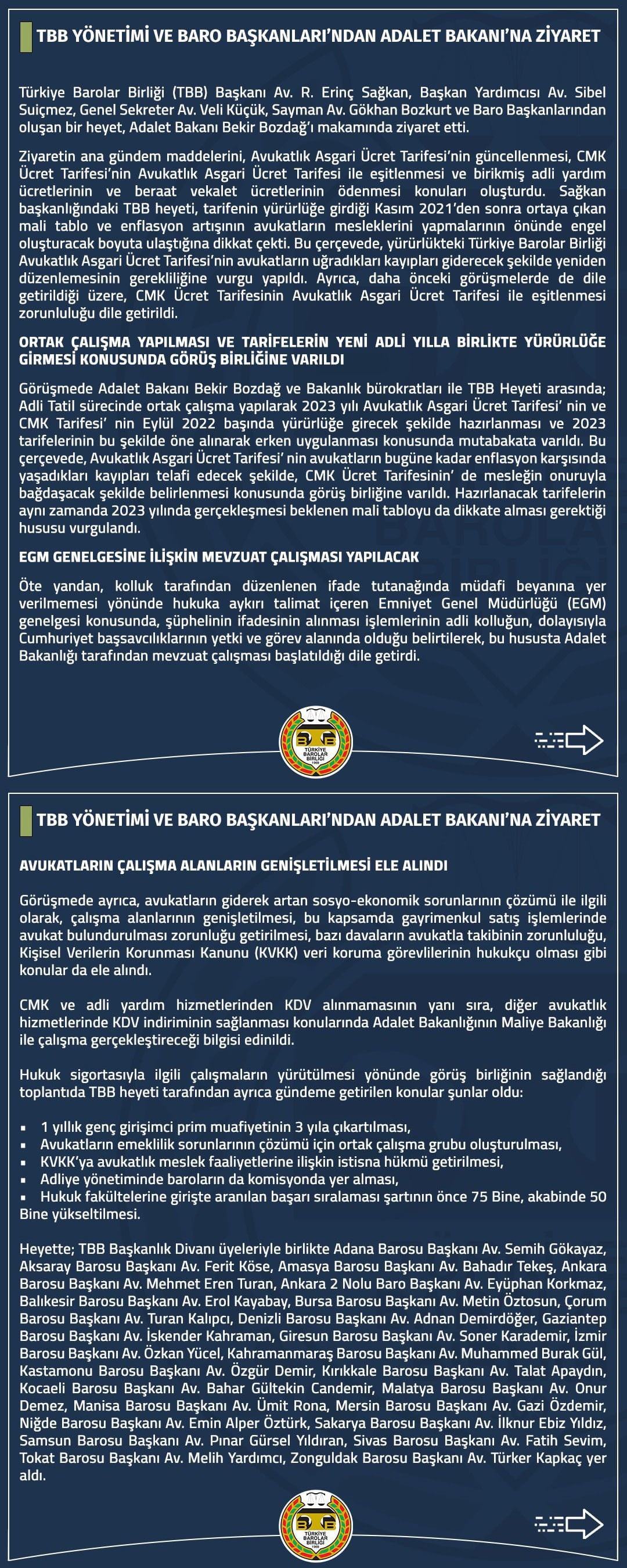 TBB Yönetimi ve Baro Başkanları’ndan Adalet Bakanı’na Ziyaret