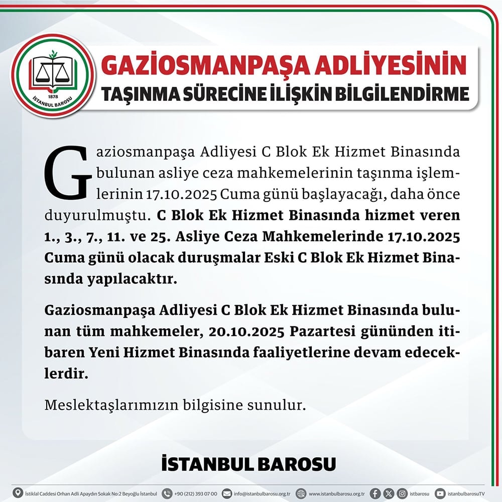 Gaziosmanpaşa Adliyesinin Taşınma Sürecine İlişkin Bilgilendirme
