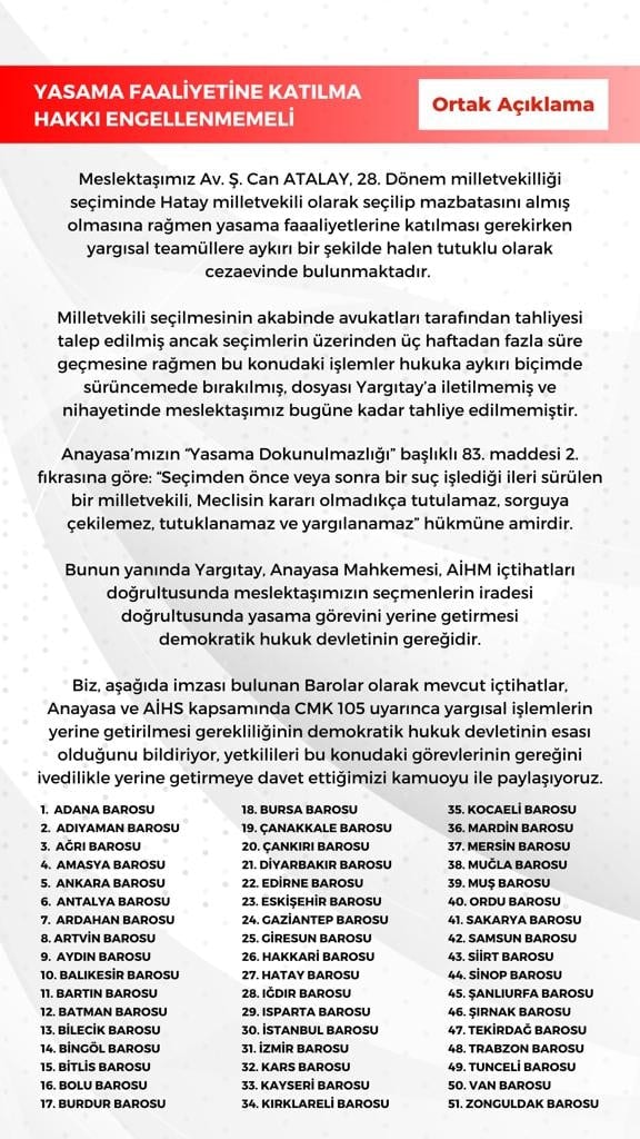 Yasama Faaliyetine Katılma Hakkı Engellenmemeli
