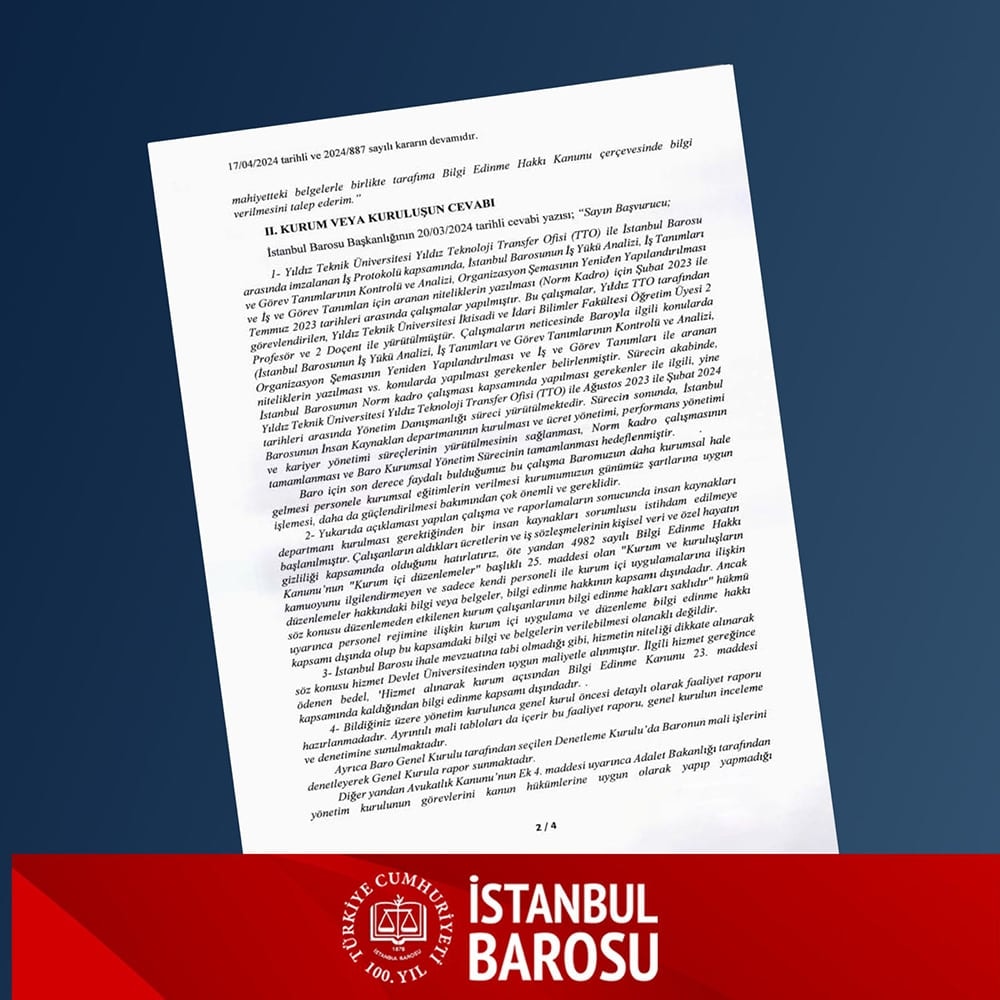 İstanbul Barosu'nun Yönetim Organizasyon Konusunda Aldığı Hizmet Hakkında Bilgilendirmedir - 7