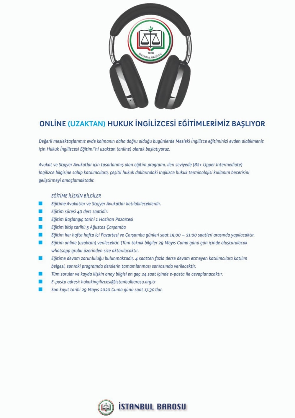 Online (Uzaktan) Hukuk İngilizcesi Eğitimlerimiz Başlıyor