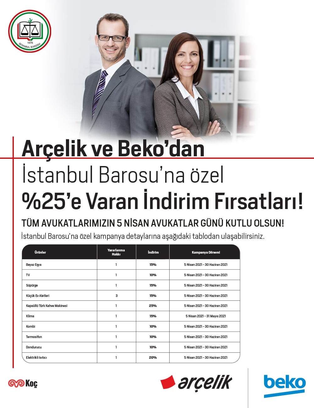Arçelik  ve Beko'dan İstanbul Barosu'na Özel %25'e Varan İndirim Fırsatları!