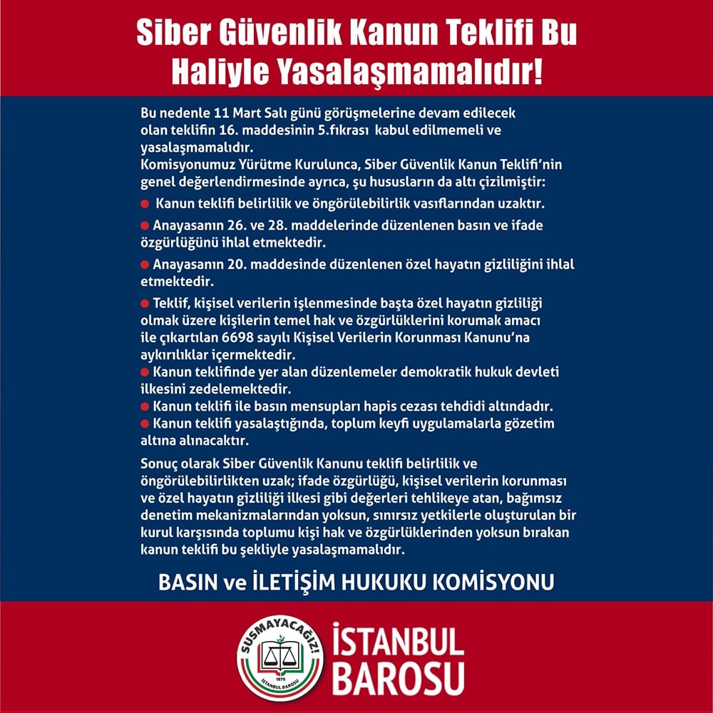 Siber Güvenlik Kanun Teklifi Bu Haliyle Yasalaşmamalıdır - 3