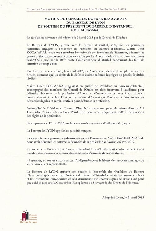 Fransız Barolarından İstanbul Barosu’Na Tam Destek

 - 12