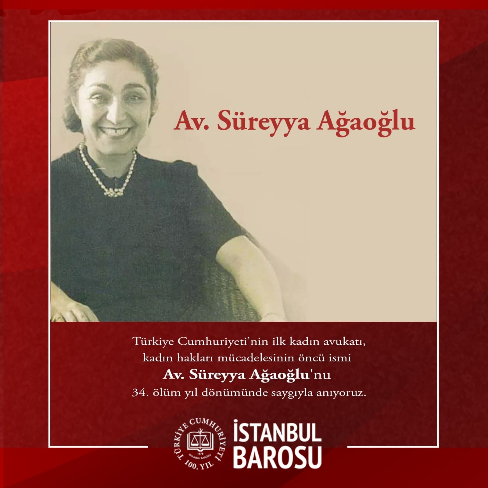 Av. Süreyya Ağaoğlu'nu Ölümünün 34. Yıl Dönümünde Saygıyla Anıyoruz