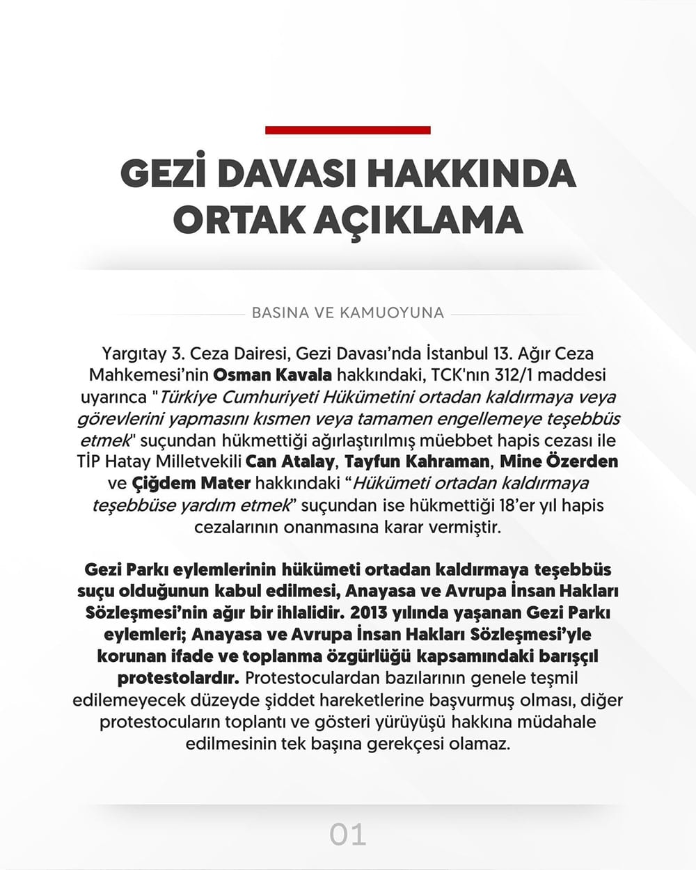 Gezi Davası Hakkında Ortak Açıklama - 1