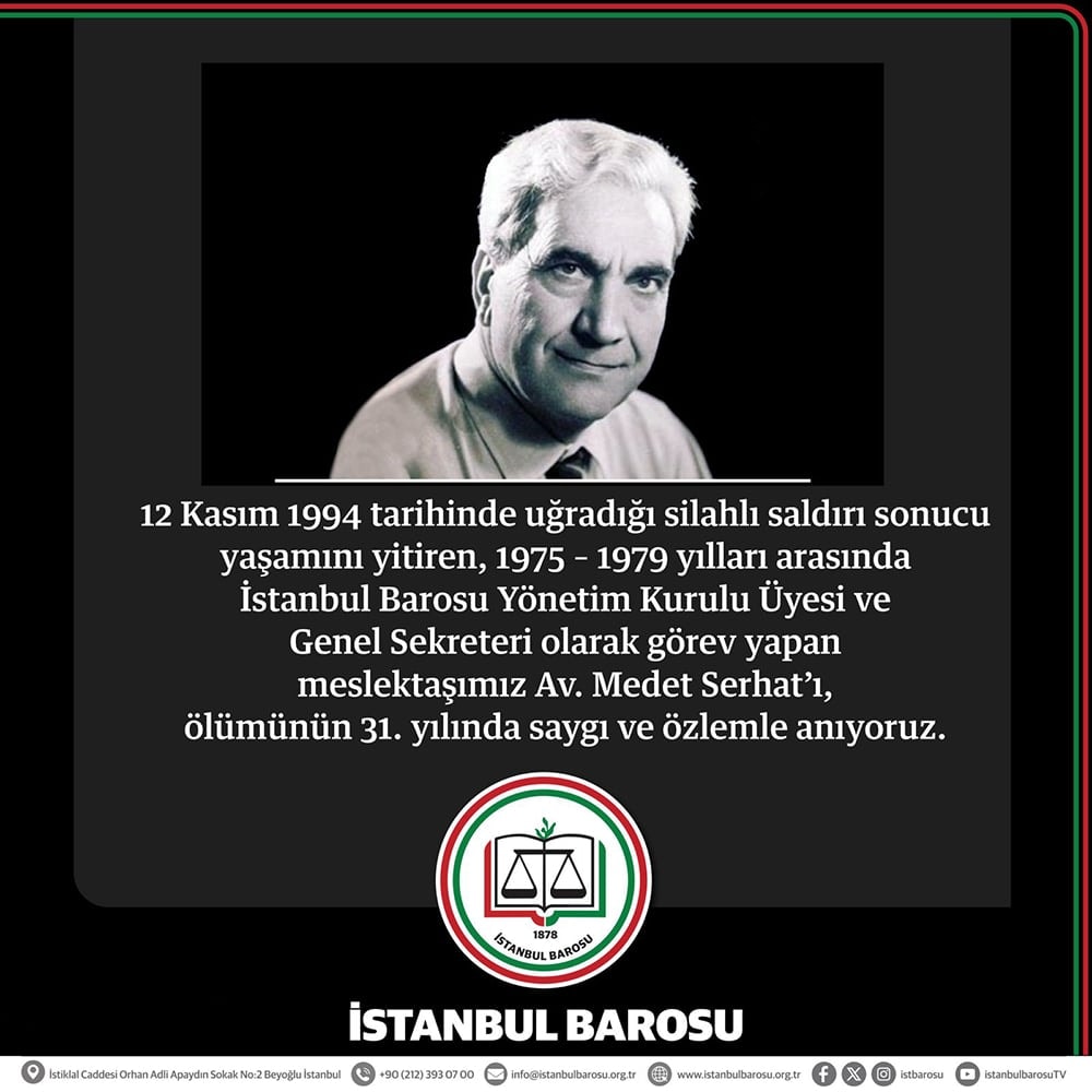 Av. Medet Serhat'ı Ölümünün 31. Yılında Saygı ve Özlemle Anıyoruz
