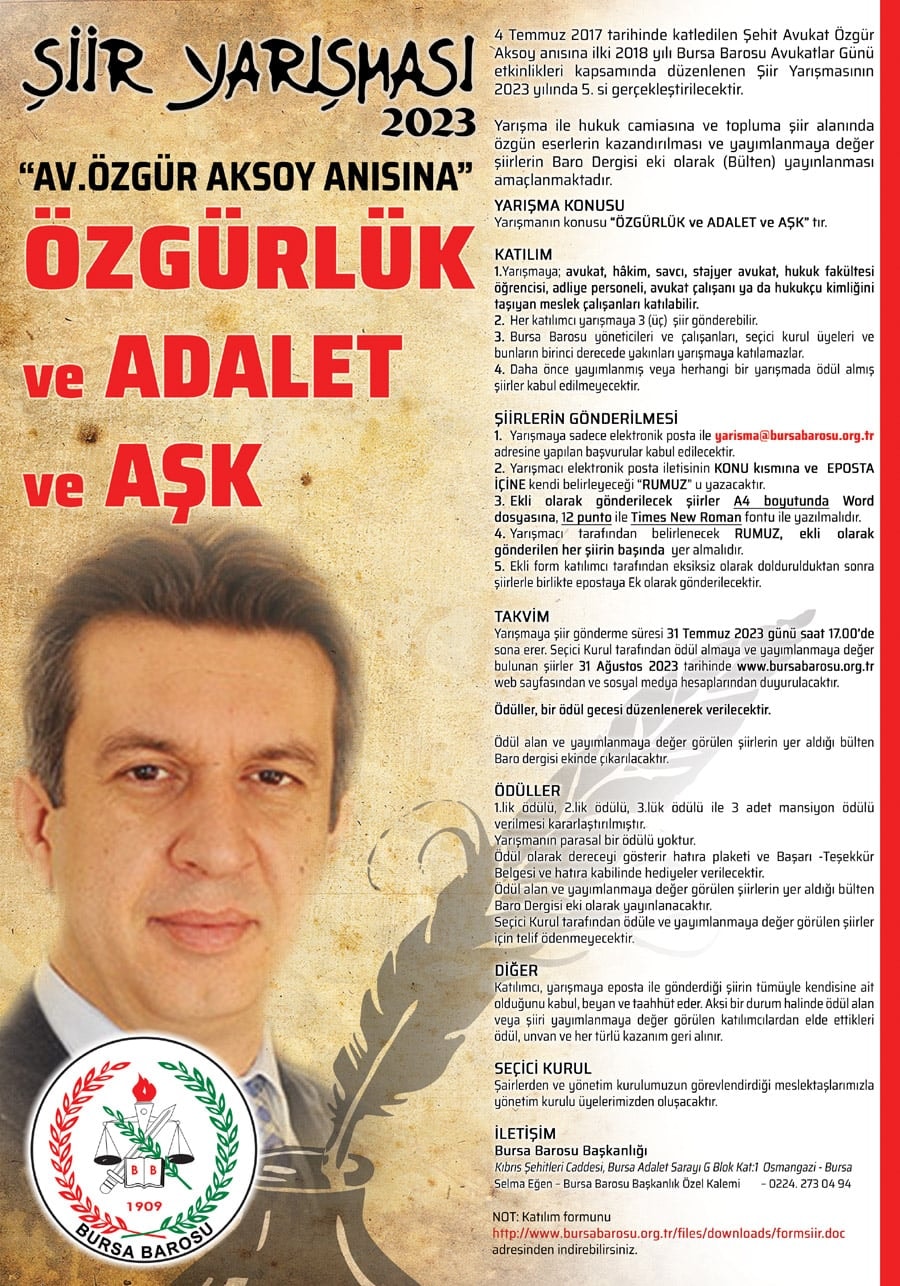 Bursa Barosu’ndan ‘Av. Cengiz Göral Makale Yarışması’ ve ‘Av. Özgür Aksoy Şiir Yarışması’ - 2