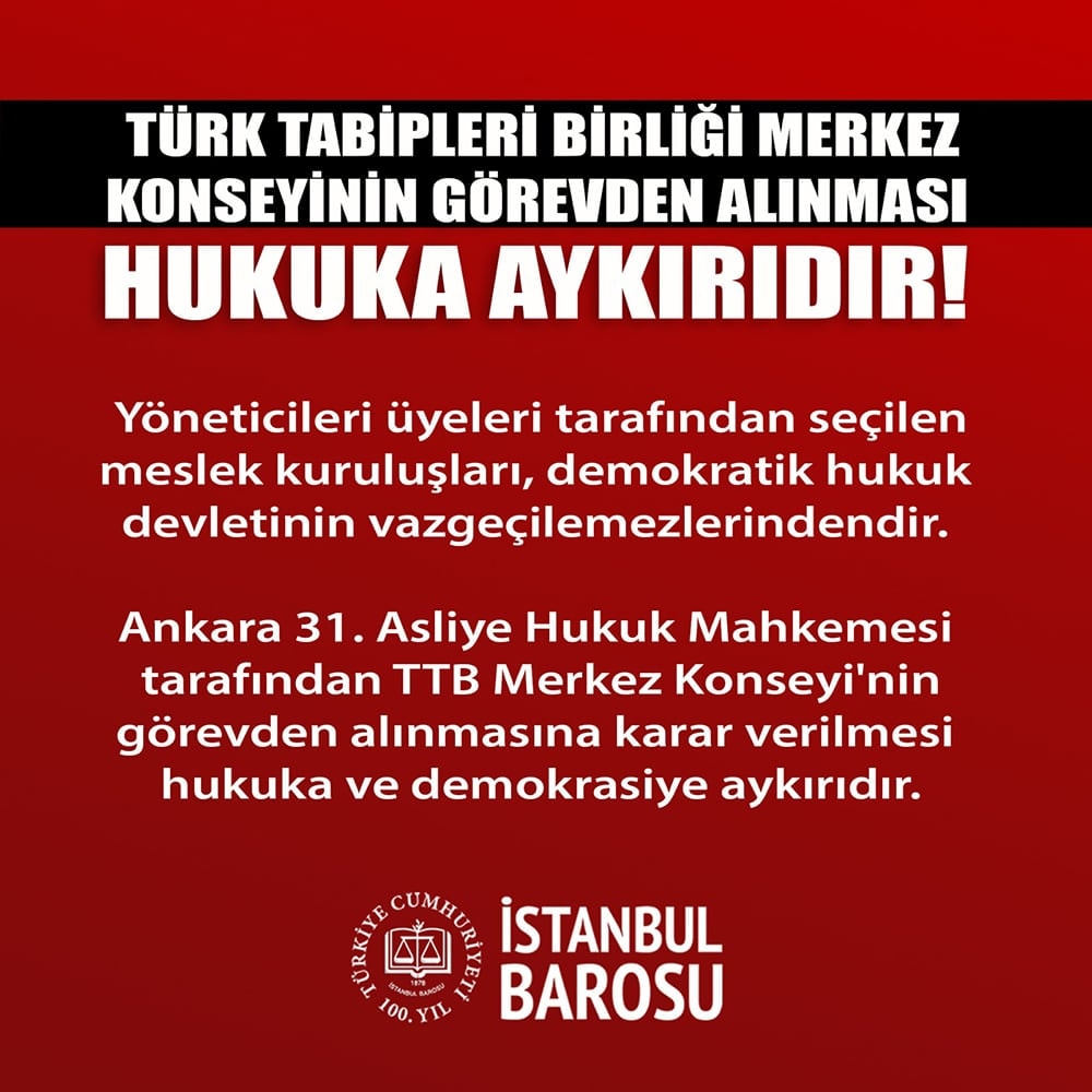 Türk Tabipleri Birliği Merkez Konseyinin Görevden Alınması Hukuka Aykırıdır  