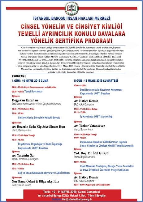 Cinsel Yönelim ve Cinsiyet Kimliği Temelli Ayrımcılık Konulu Davalara Yönelik Sertifika Programı