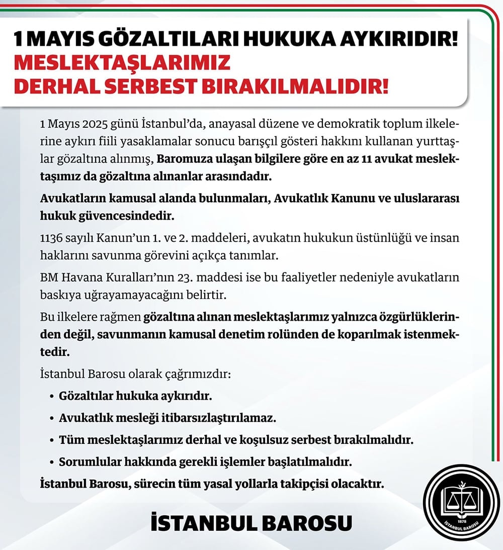 1 Mayıs Gözaltıları Hukuka Aykırıdır!