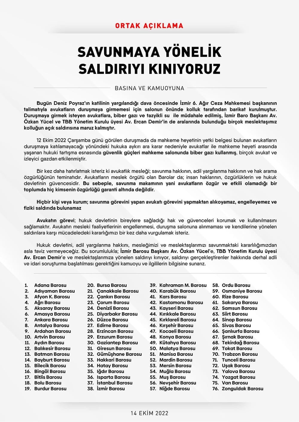 Savunmaya Yönelik Saldırıyı Kınıyoruz
