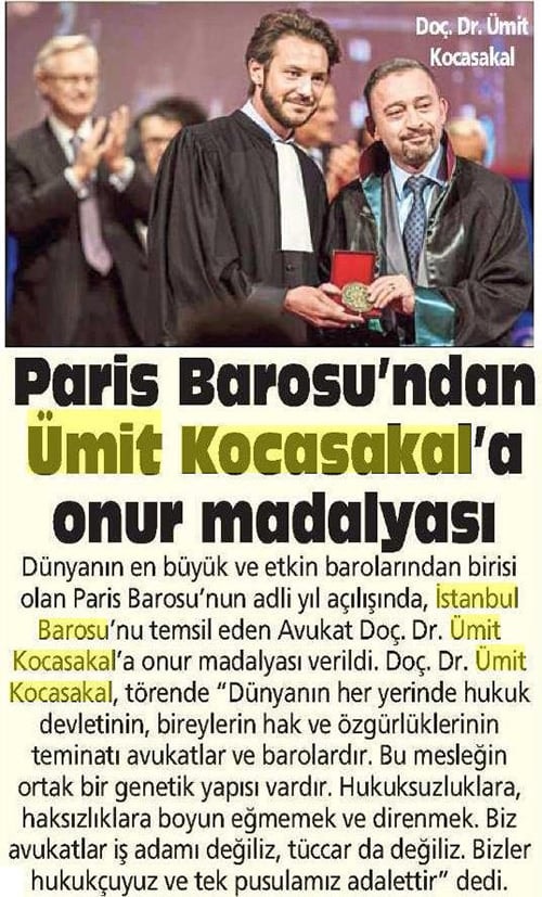 İstanbul Barosu’Na Ve Başkanı Ümit Kocasakal’A Paris Barosu'ndan Madalya 

 - 2