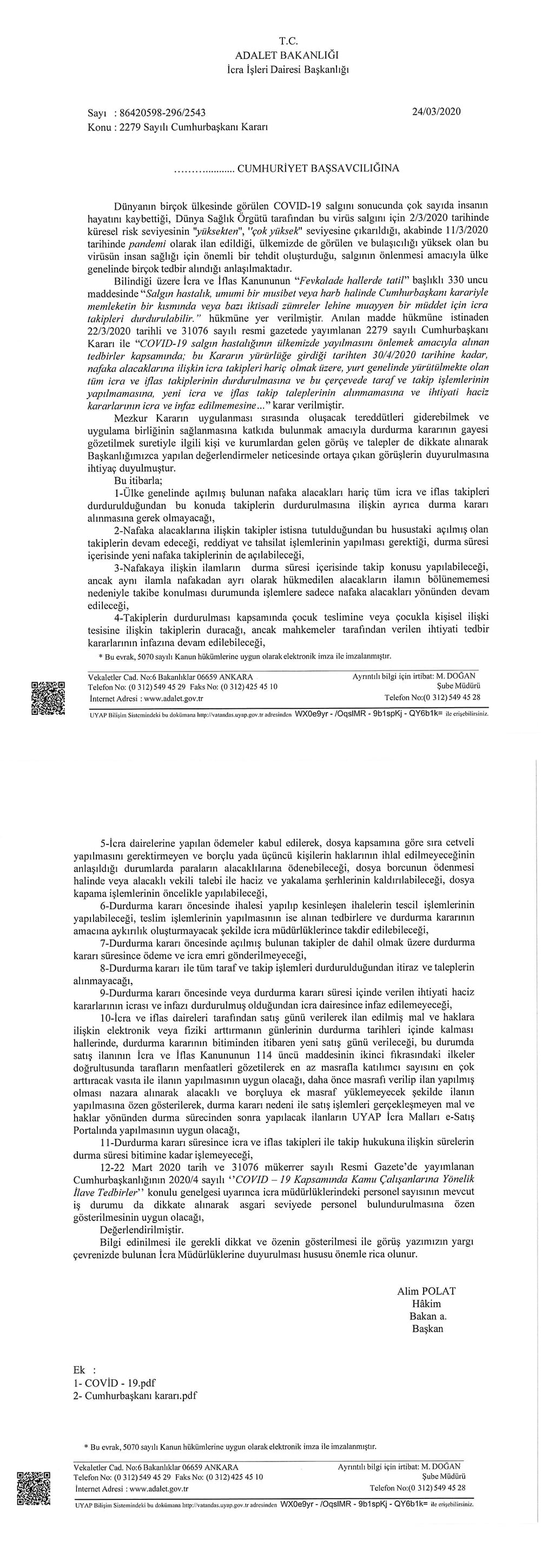 İcra işlemlerinin Durdurulmasına Dair Kararın Uygulamasına Açıklık Getirildi