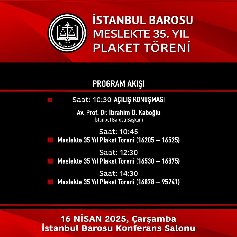 İstanbul Barosu Meslekte 35. Yıl Plaket Töreni