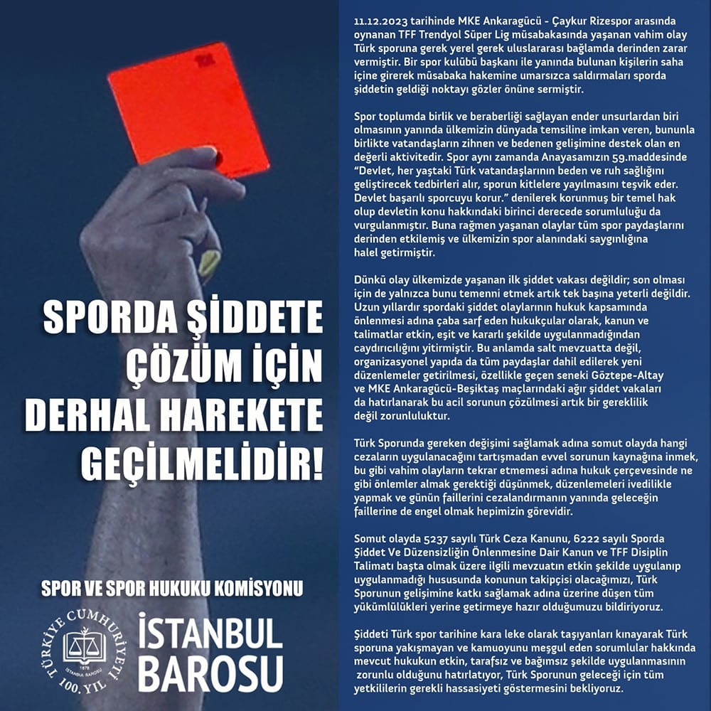 Sporda Şiddete Çözüm İçin Derhal Harekete Geçilmelidir!