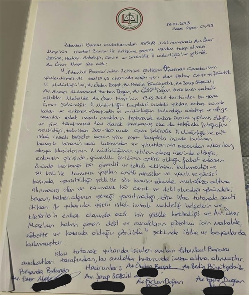 Hatay Çevre ve Şehircilik Müdürlüğü Enkazındaki Belgeler Baromuz Talebiyle Muhafaza Altına Alındı - 1