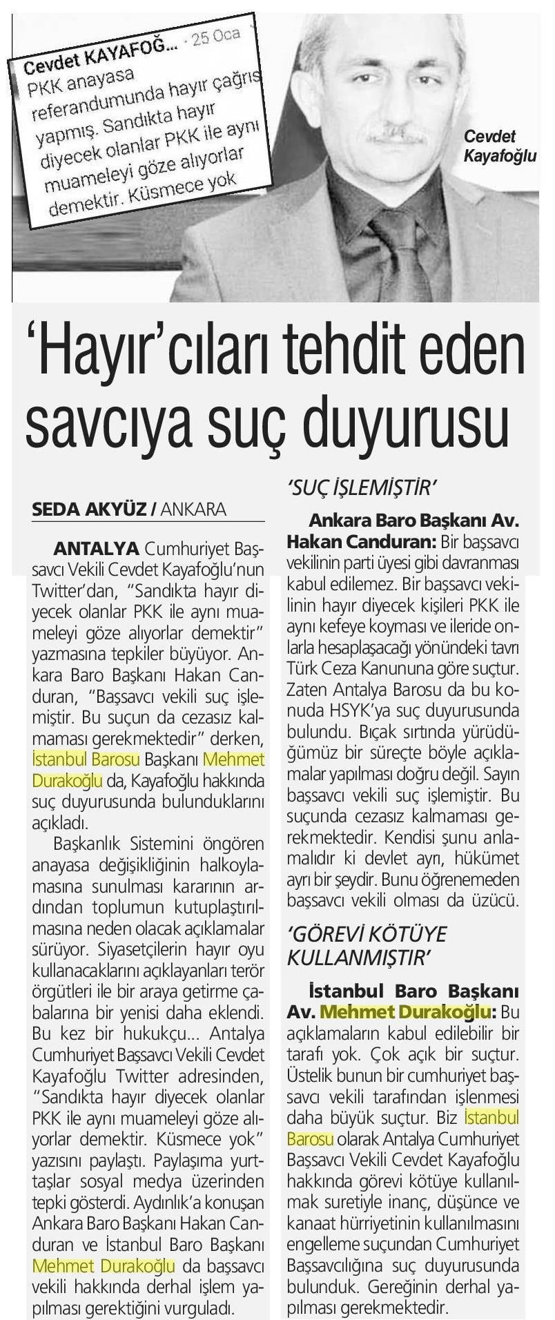 Referandumda HAYIR Diyenleri PKK Destekçisi İlan Eden Başsavcı Vekiline Suç Duyurusu - 2