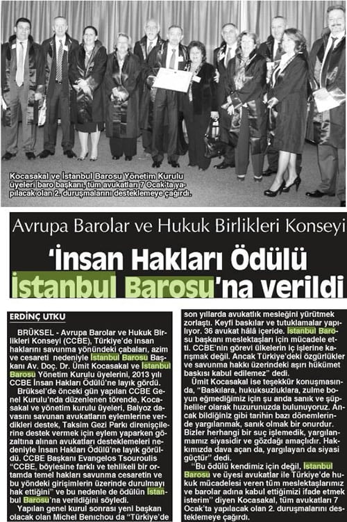 Avrupa Barolar Konseyi'nden İstanbul Barosu'na İnsan Hakları Ödülü
 - 35