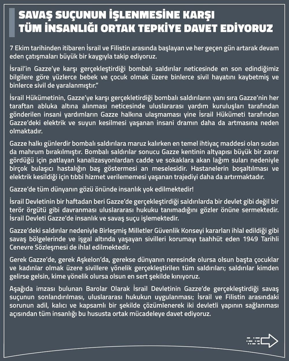 Savaş Suçunun İşlenmesine Karşı Tüm İnsanlığı Ortak Tepkiye Davet Ediyoruz