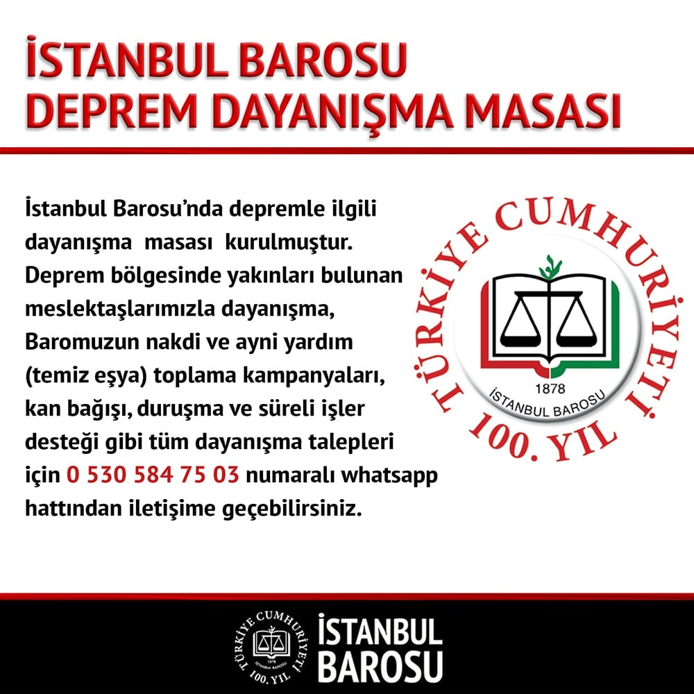 İstanbul Barosu Deprem Dayanışma Masası