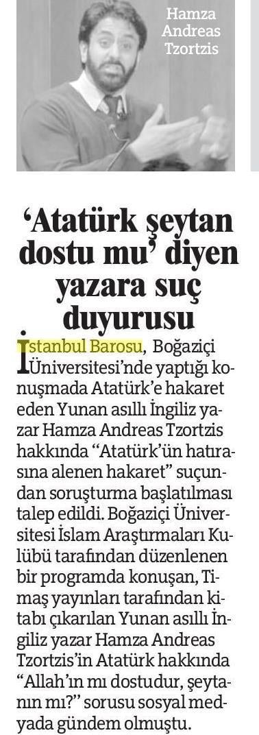 Atatürk'ün Hatırasına Hakaret Eden Hamza Andreas Tzortzis Hakkında Suç Duyurusu - 2