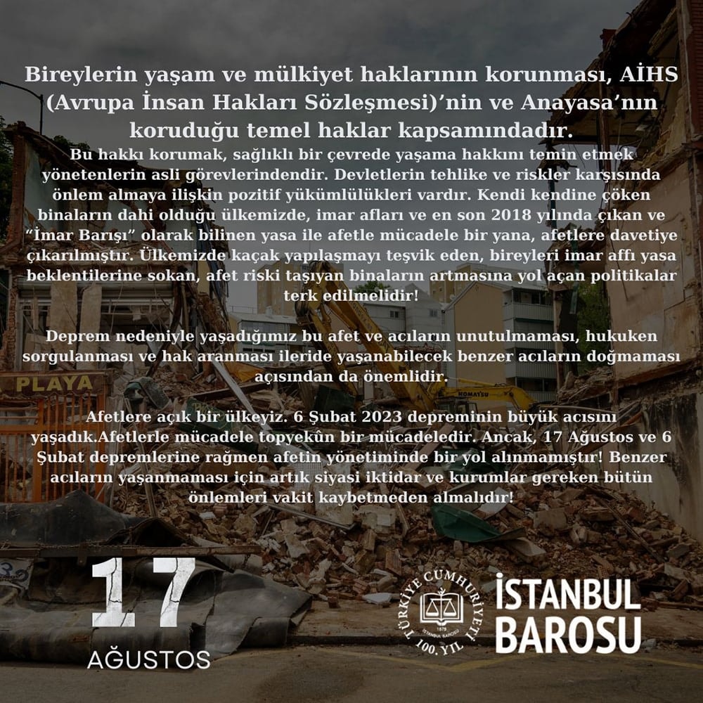 17 Ağustos Depreminde Yaşamını Yitiren Yurttaşlarımızı Saygı ve Rahmetle Anıyoruz - 2