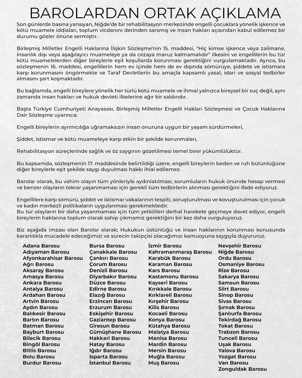 81 Barodan Ortak Açıklama