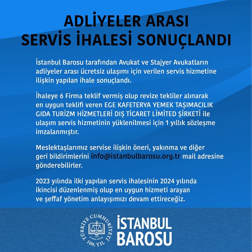 Adliyeler Arası Servis İhalesi Sonuçlandı
