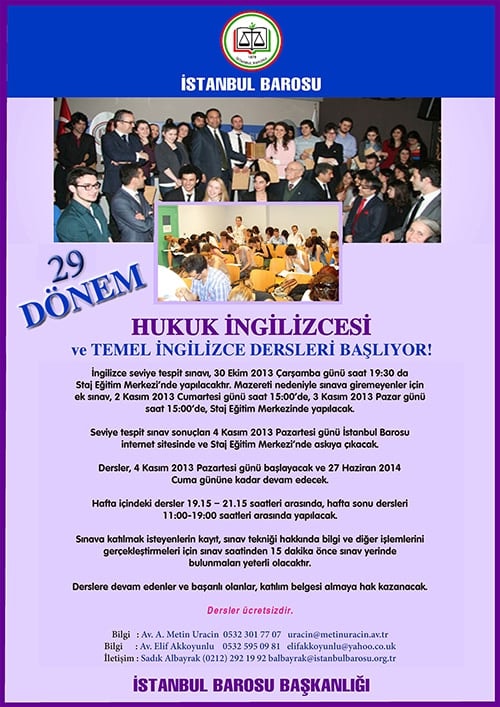 29. Dönem Hukuk İngilizcesi Ve Temel İngilizce Dersleri Başlıyor 
 - 1