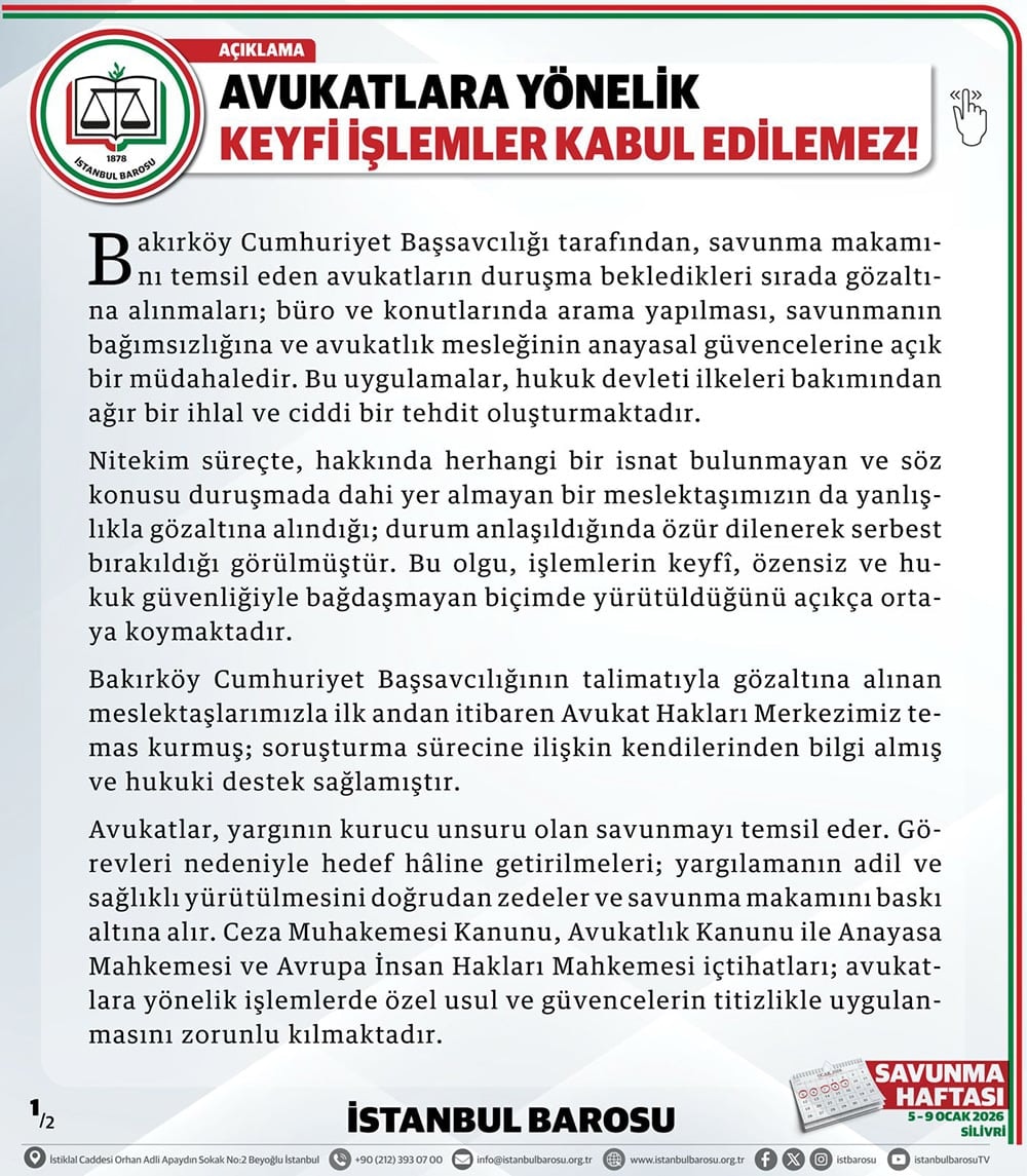 Avukatlara Yönelik Keyfi İşlemler Kabul Edilemez!