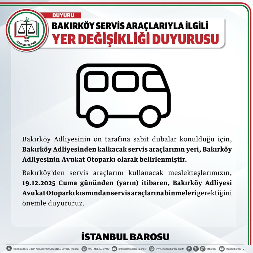 Bakırköy Servis Araçlarıyla İlgili Yer Değişikliği Duyurusu